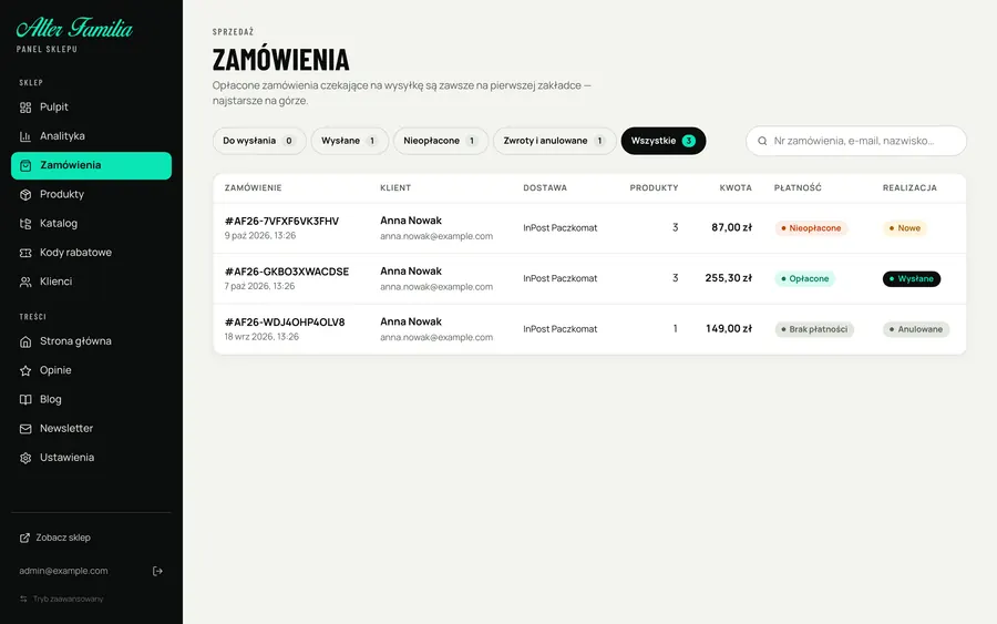 Lista zamówień ze statusami